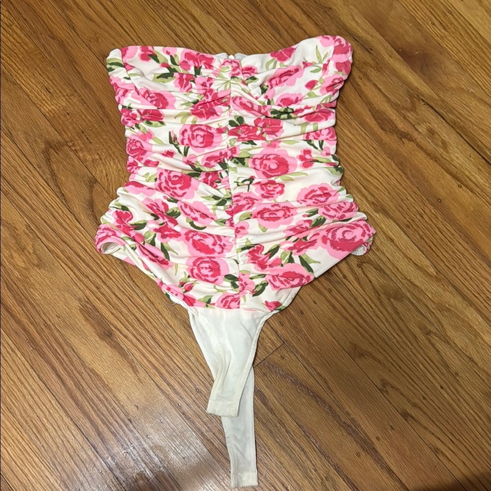 Zara Pink Floral Strapless Bodysuit